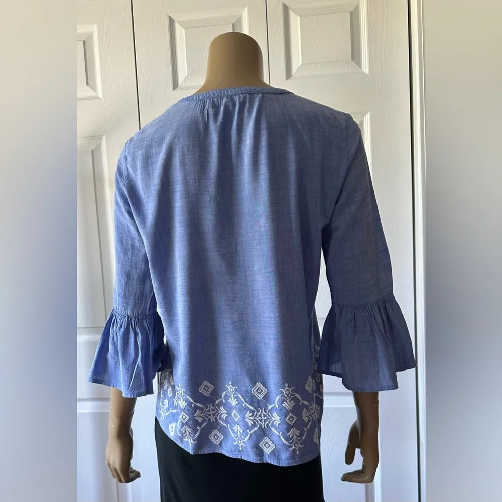 LOFT Embroidered Boho Ruffle Sleeved Top - Picture 3 of 10